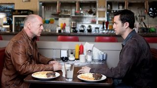 Bruce Willis and Joseph Gordon-Levitt in "Looper"