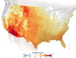 This image created with satellite data shows extreme heat in the Southwest on June 15, 2021. The region has been facing heat waves and drought going into the summer. 