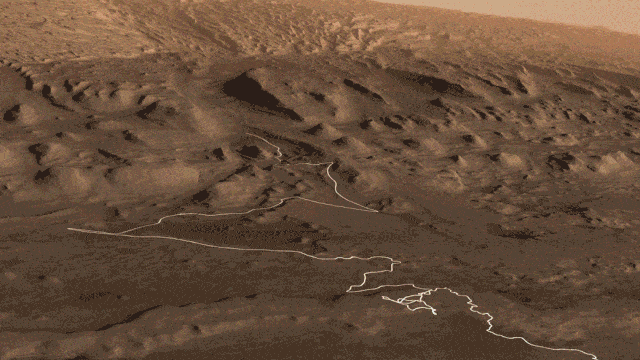 This animation shows a proposed route for NASA's Curiosity rover, which is climbing Mount Sharp on Mars.