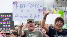 Protesters support free speech during a rally in Washington, D.C. 