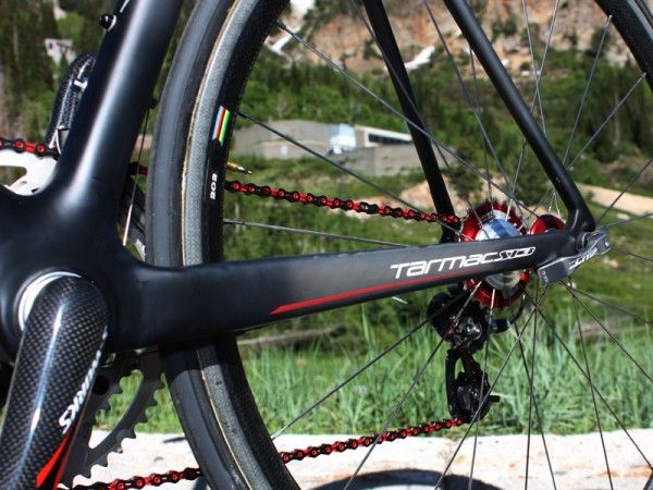 The Tarmac SL3 chain stays are now boxier than before for extra rigidity.