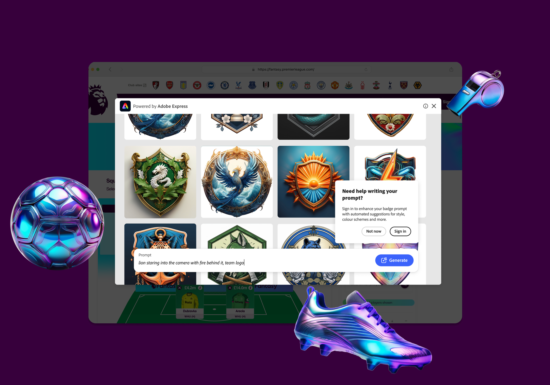 Screenshot from Adobe's editing feature on Premier League website