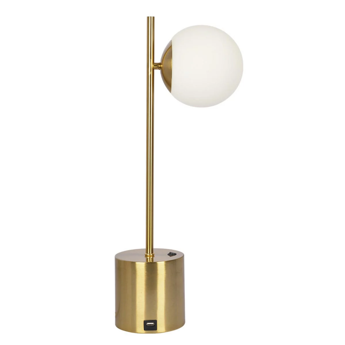 Small Brass Table Lamp &amp;ndash; White Glass Globe Shade, 110-120v Plug-In Modern Desk Light for Office or Reading