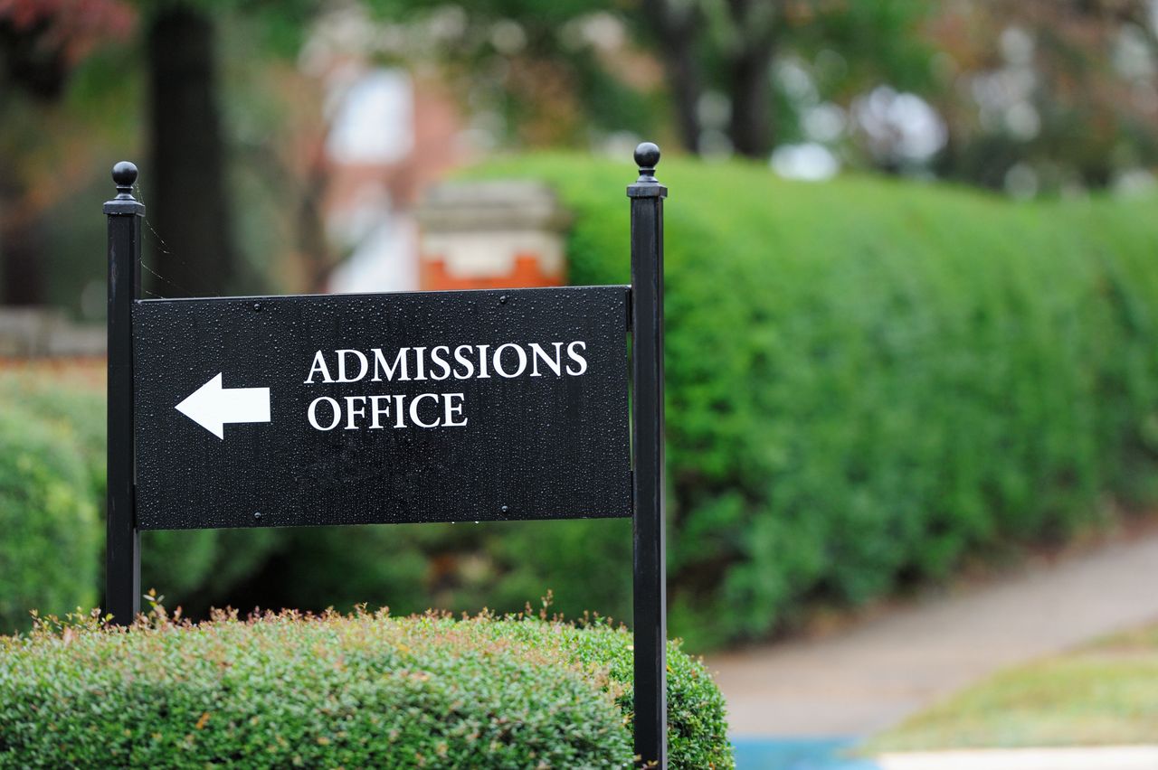 Admissions office sign. 