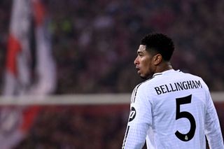 Jude Bellingham of Real Madrid C.F looks on during the UEFA Champions League 2024/25 League Phase MD2 match between LOSC Lille and Real Madrid C.F. at Stade Pierre Mauroy on October 02, 2024 in Lille, France.