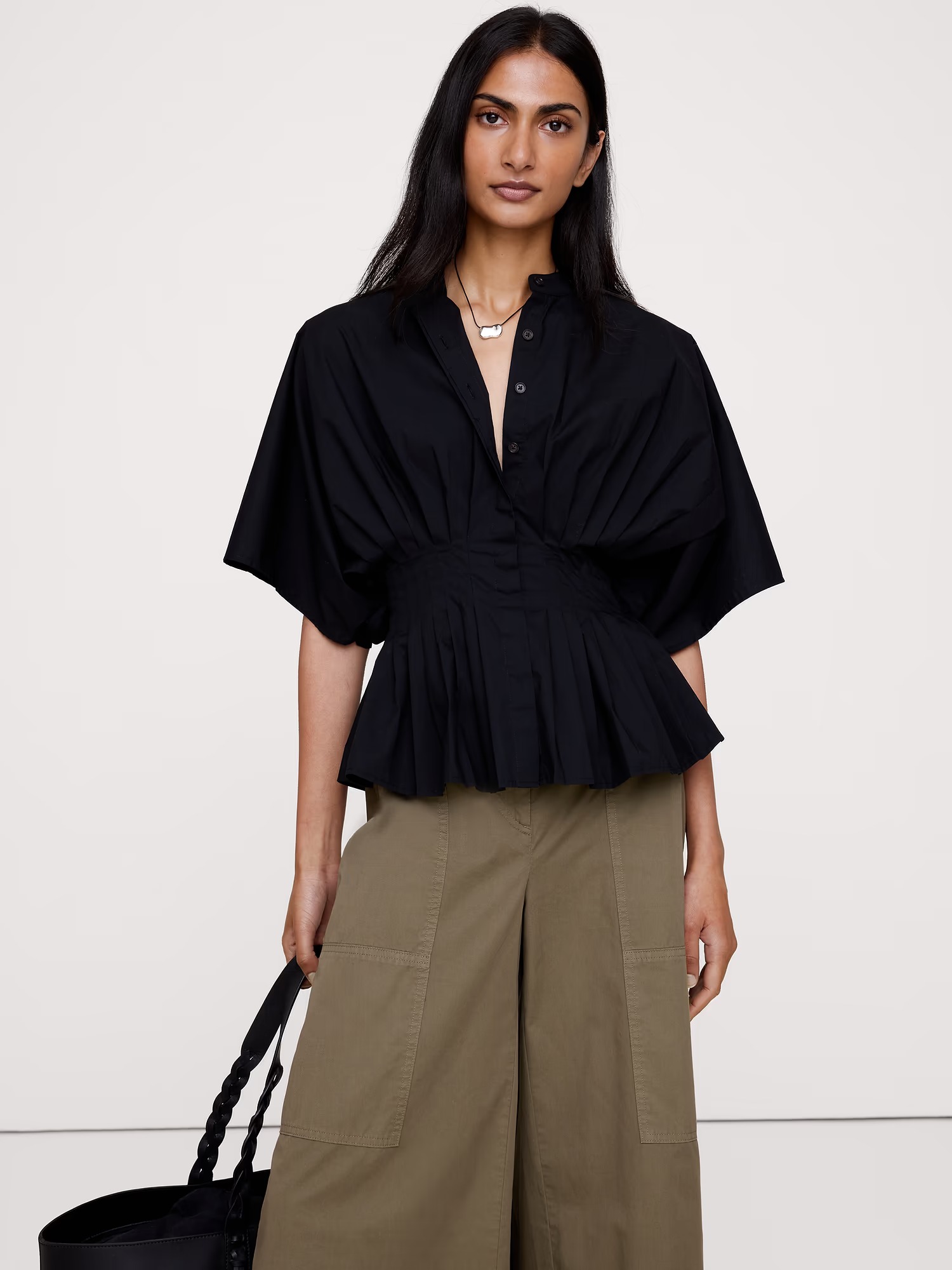 Banana Republic, Cotton Poplin Pleated-Waist Top