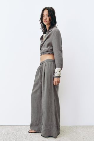 Zw Collection 100% Linen Palazzo Trousers