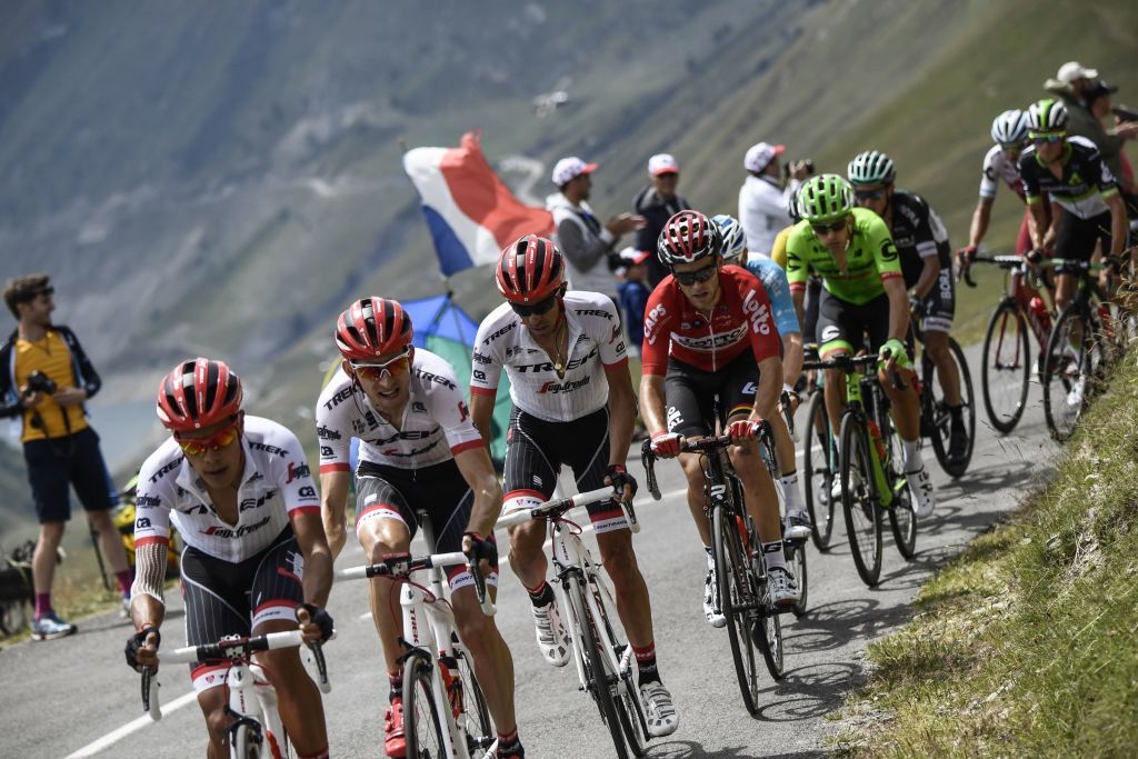 Trek-Segafredo riding for Alberto Contador in the Alps