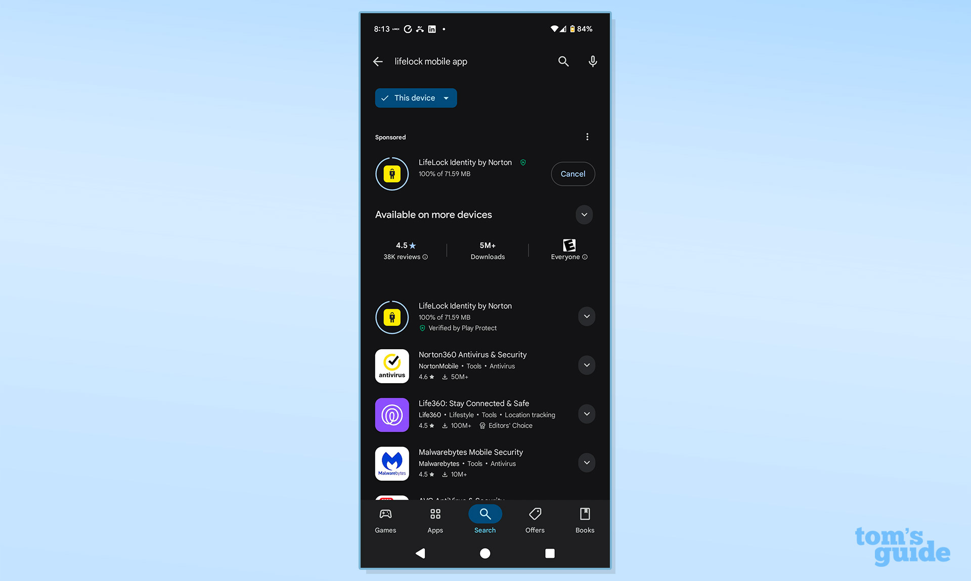 Screenshot of the LifeLock app