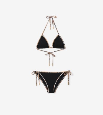 Check Trim Bikini in Black - Women, Nylon | Burberry® Official