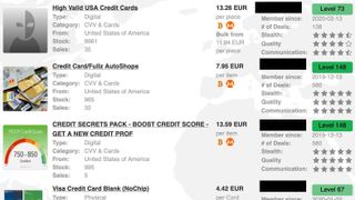 Screenshot of stolen credit cards sold on dark web