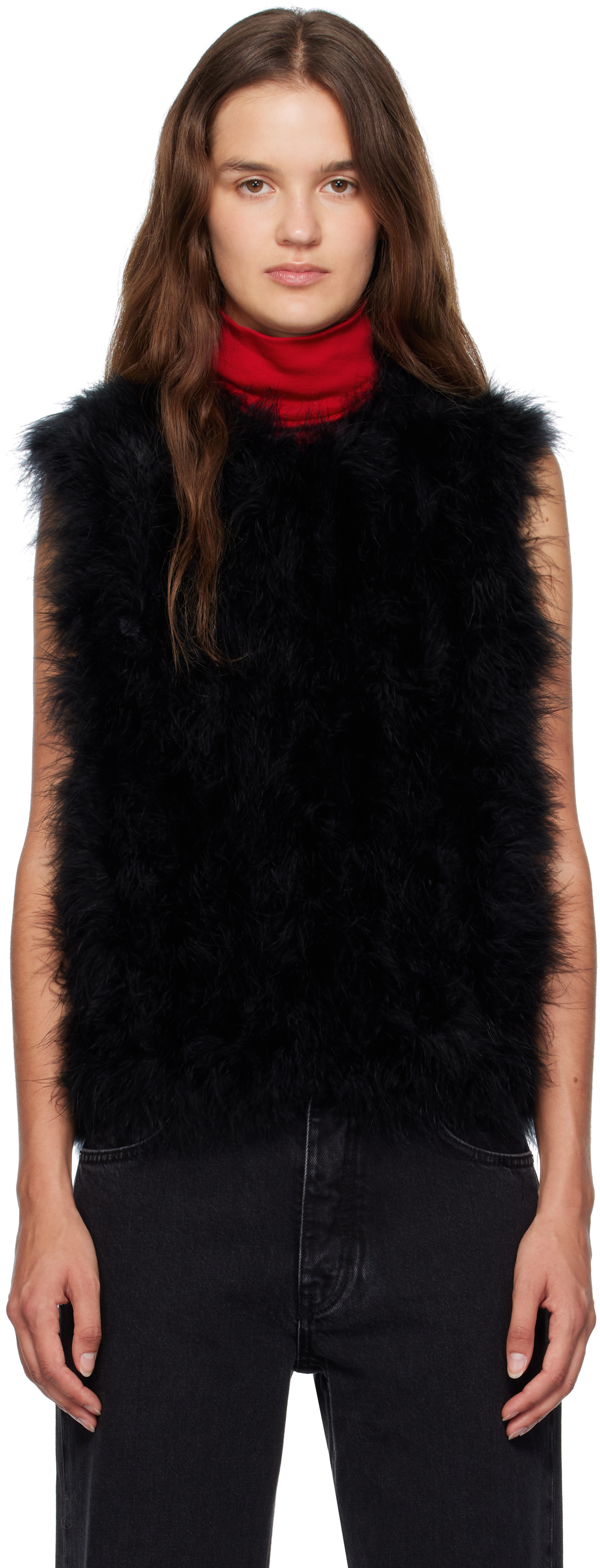 Black Cropped Feather Vest