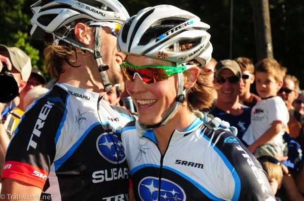 Trek-Subaru team-mates celebrate Sam Schultz&rsquo;s second ever pro victory in his home town of Missoula, Montana