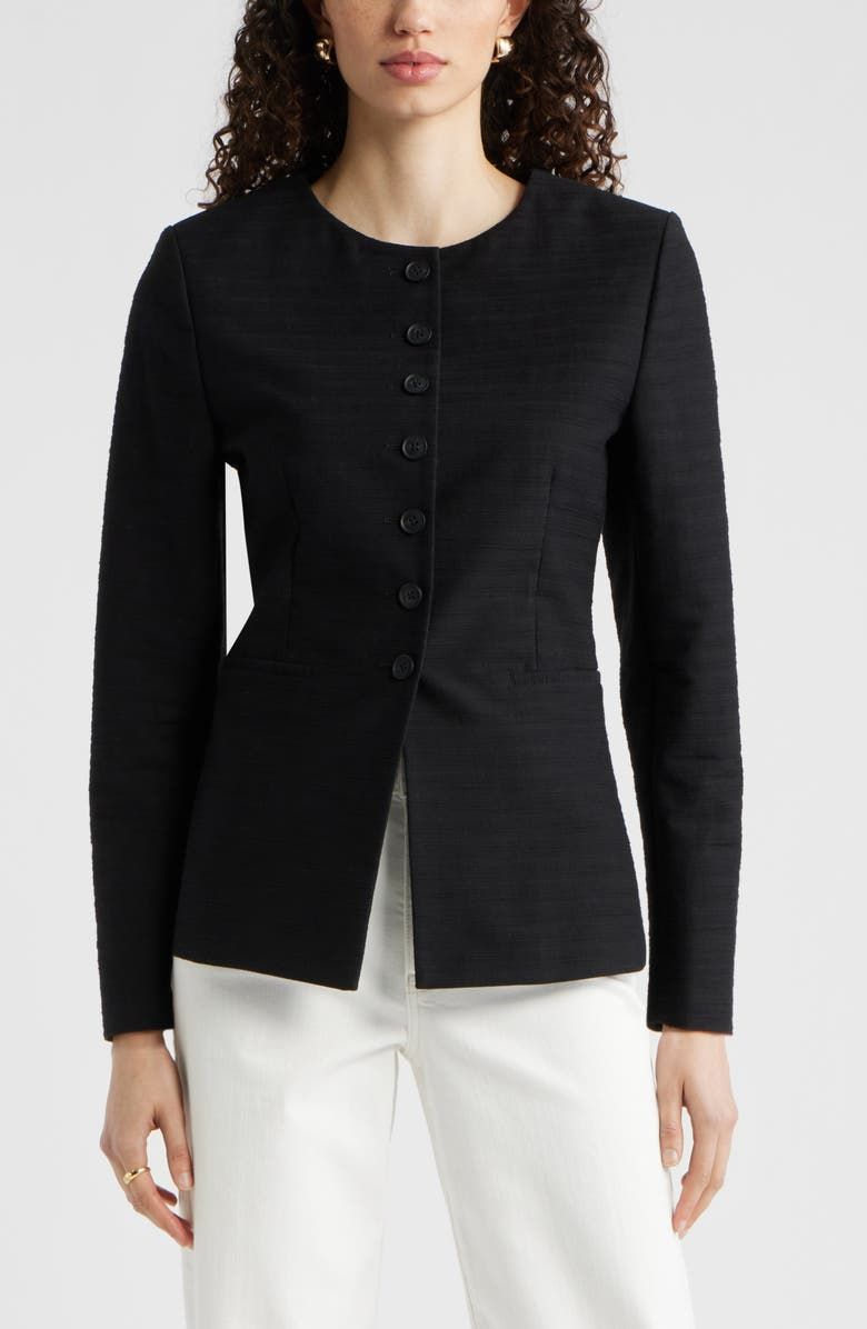 Collarless Textured Jacket