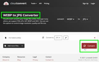 how to convert WEBP to JPEG or PNG - click Convert