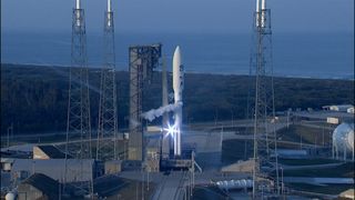 A Untied Launch Alliance Atlas V rocket stands ready to launch the GOES-R weather satellite into orbit from Cape Canaveral Air Force Station in Florida on Nov. 19, 2016.