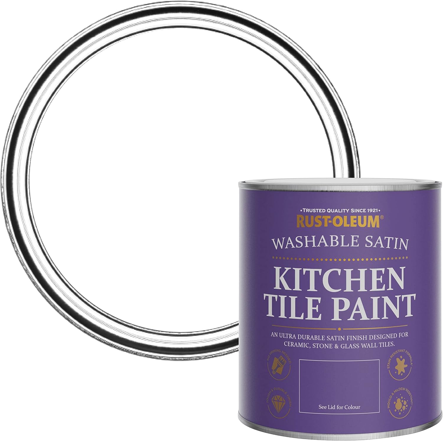 Rust-Oleum White Water Resistant Kitchen Tile Paint in Satin Finish - Cotton (white) 750ml