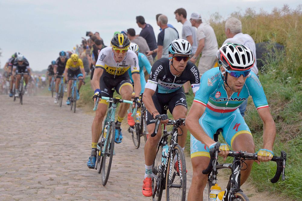 Nibali leads Stybar and Vanmarcke.