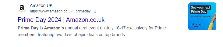 Amazon Prime Day Google SERPs snippet