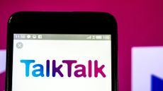 TalkTalk logo on a phone in front of the Union Flag