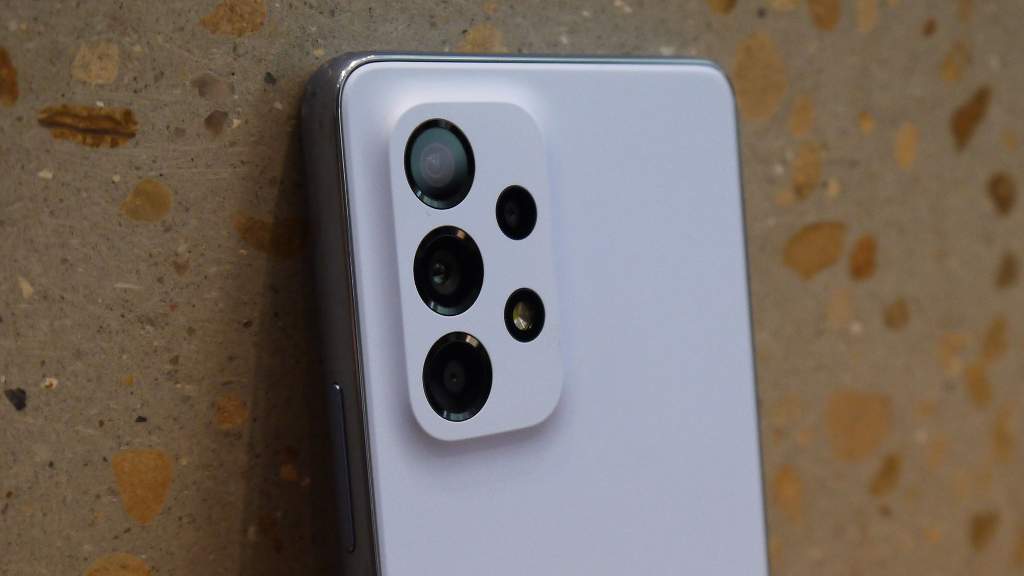 Close-up of the rear camera block on the Samsung Galaxy A53 5G