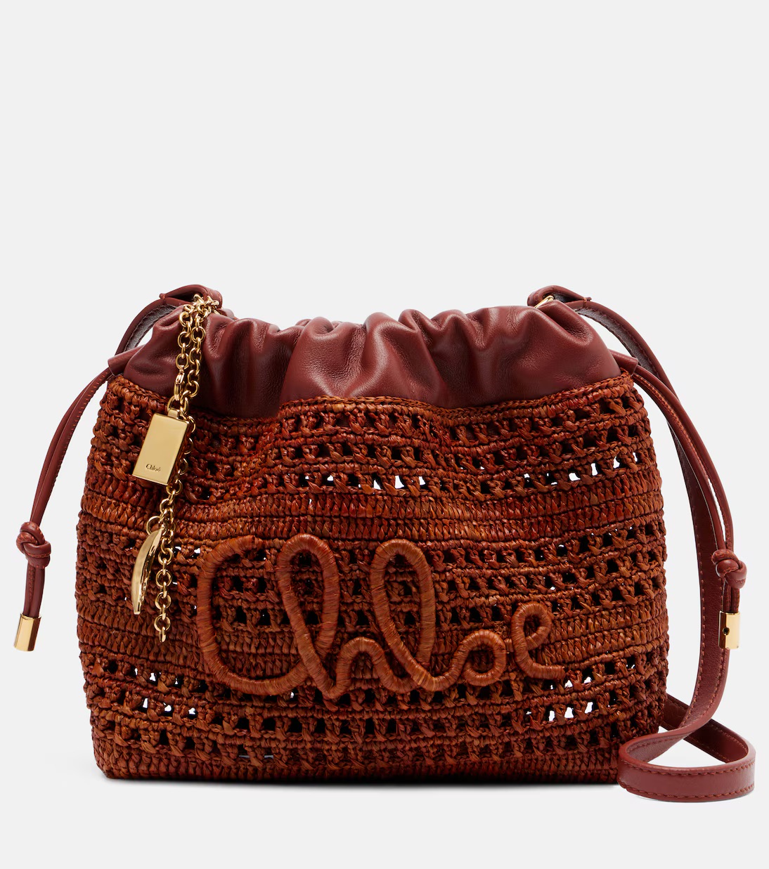 Chlo&amp;eacute;, Mini Leather-trimmed Raffia Bucket Bag