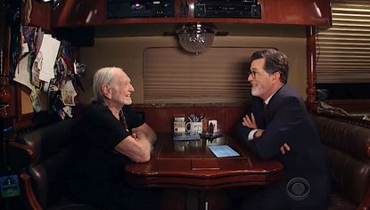 Willie Nelson and Stephen Colbert