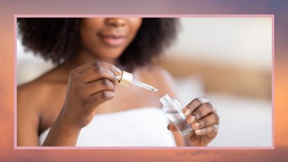 close up of woman using a skincare pipette