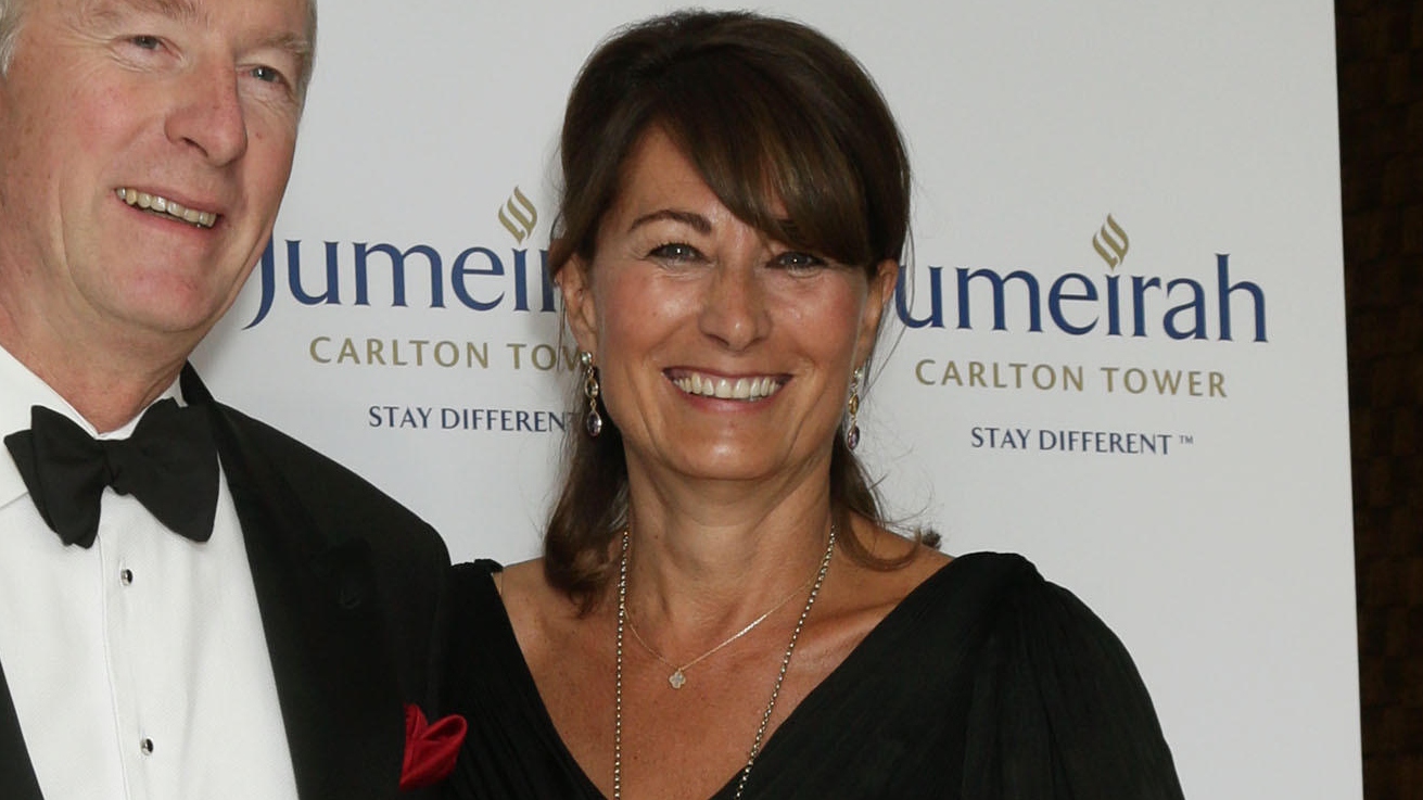 Carole Middleton and Derek Picot Regional VP Europe and General Manager of Jumeirah Carlton Tower, smile as they attend the British Red Cross Ambassadors Gala fundraiser 