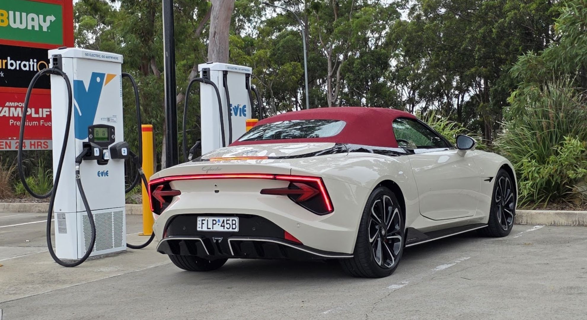 The MG Cyberster parked and charging in public