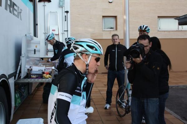 Fabian Wegmann makes a quick call before the ride starts