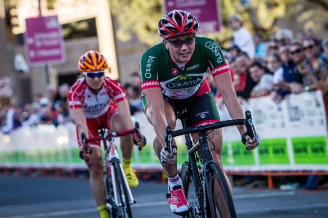 Erica Allar (Colavita) crosses the line for second with Leah Kirchmann (Optum) in third.