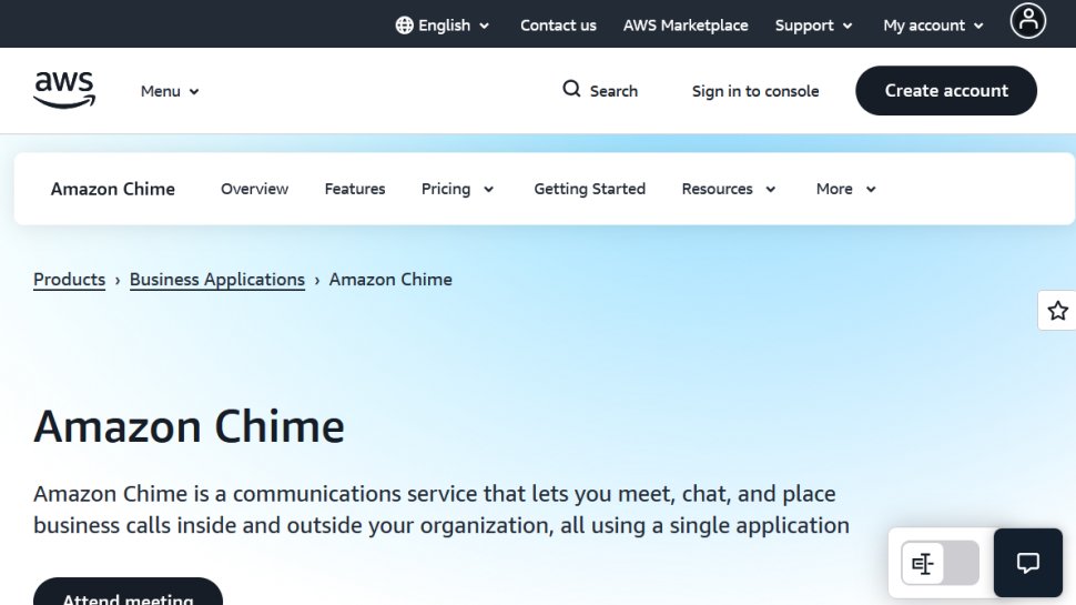 Amazon Chime website screenshot (January 2026).