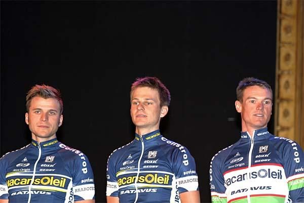 Martin Mortensen, Michal Golas and Sergey Lagutin at the Vacansoleil team presentation