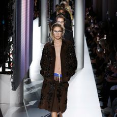 Gigi Hadid walks the runway during Miu Miu's Womenswear Spring/Summer 2024 show in October 2023.