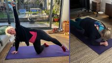 Kat Storr doing 10 minutes of Pilates on yoga mat at home