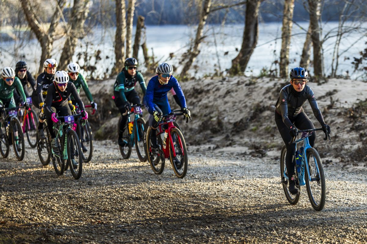 Elite women on course along Chattahoochee River at 2025 Homegrown Gravel Race