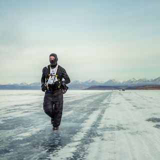 Person running on ice in Mongolia 