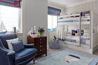 boy bedroom with red and blue nautical theme