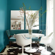 a teal dining room