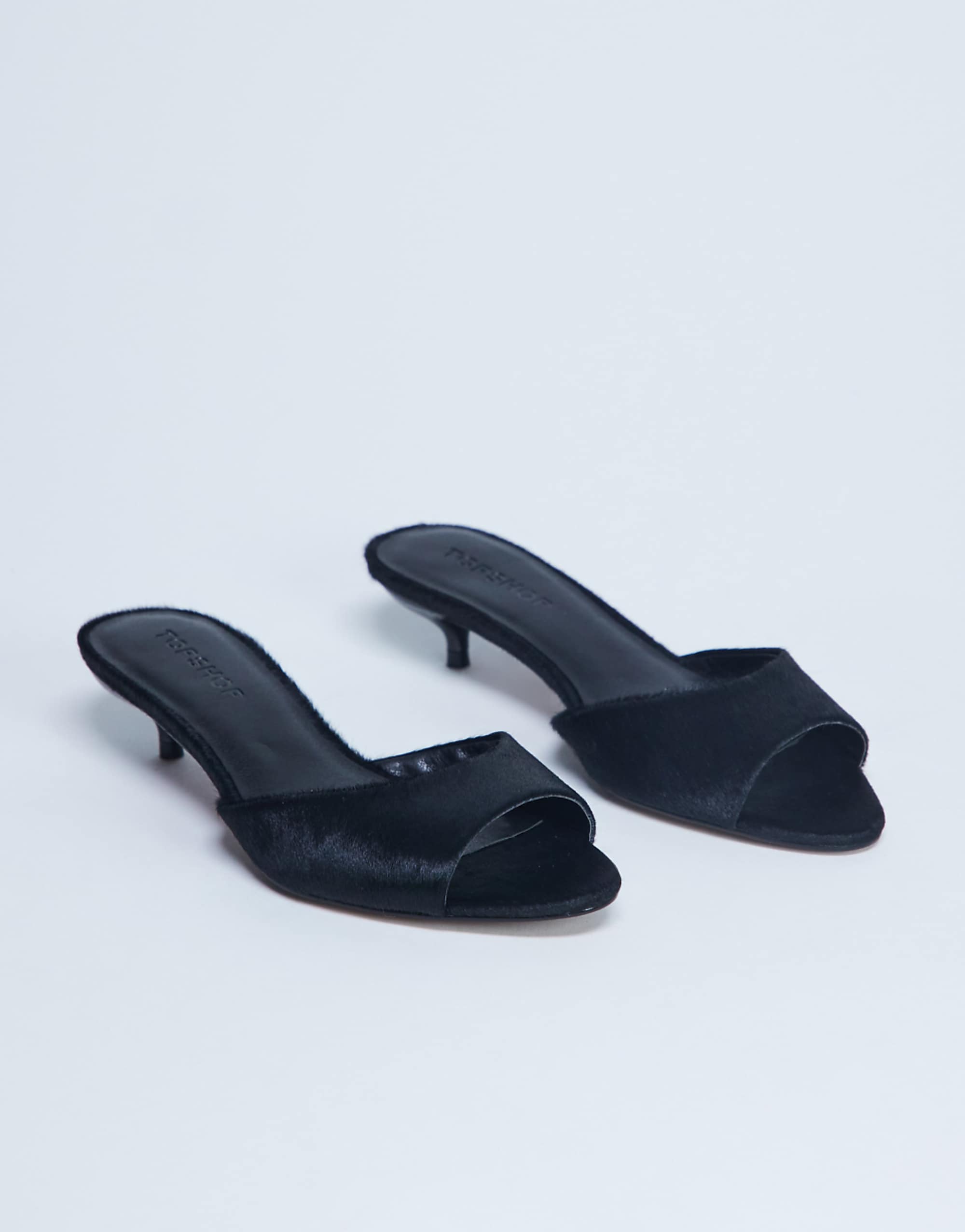 Topshop Alba Real Leather Peep Toe Kitten Heel Mule in Black Pony