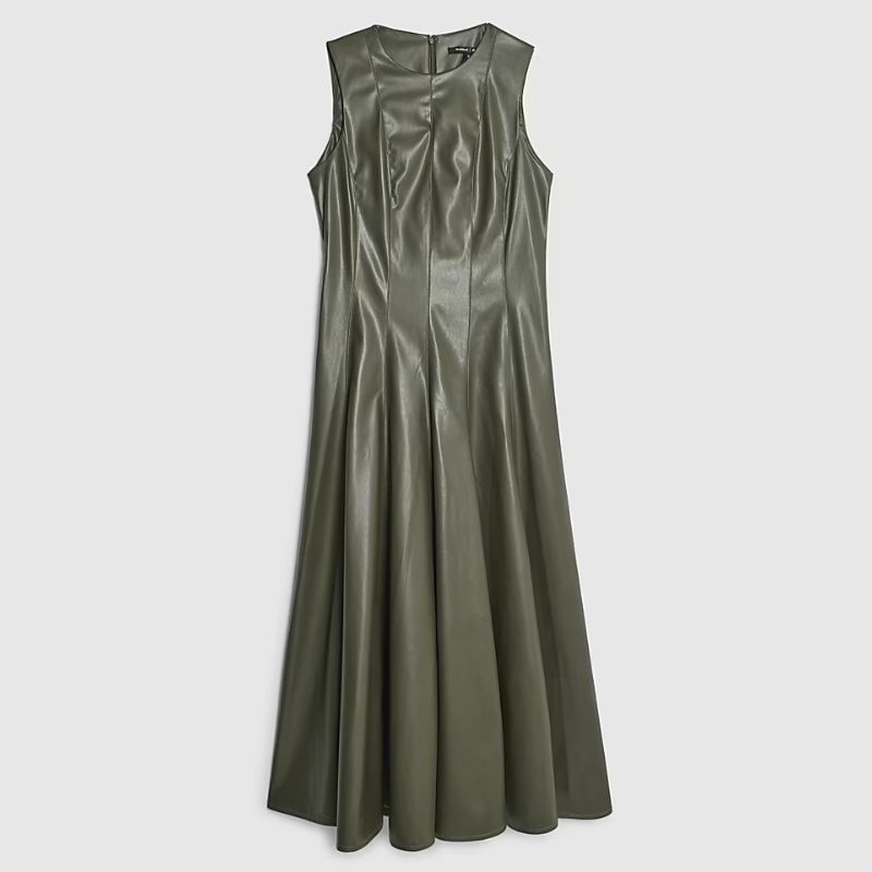 khaki faux leather midi dress from River Island