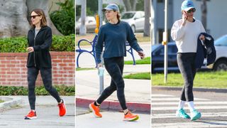 Split image of Jennifer Garner wearing leggings and sneakers