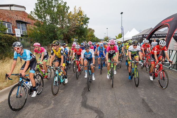 The peloton rolls out for a neutral start from Denver on stage 3 of the 2018 Colorado Classsic