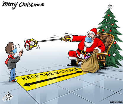 Editorial Cartoon U.S. Santa Christmas COVID social distancing
