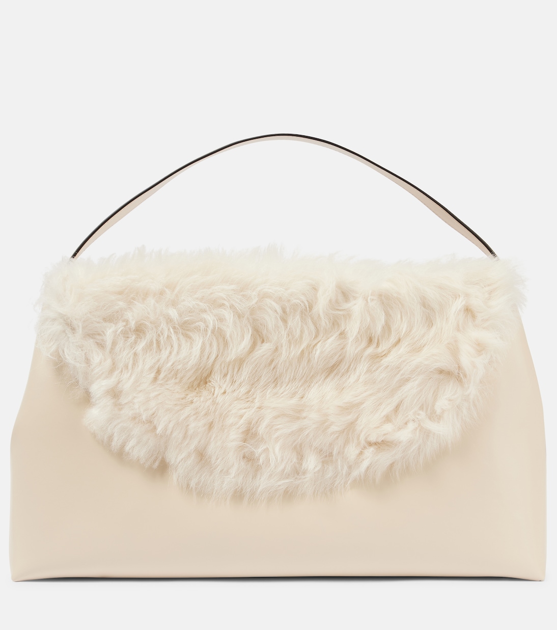 T-Lock Large Shearling-Trimmed Shoulder Bag in White - Toteme