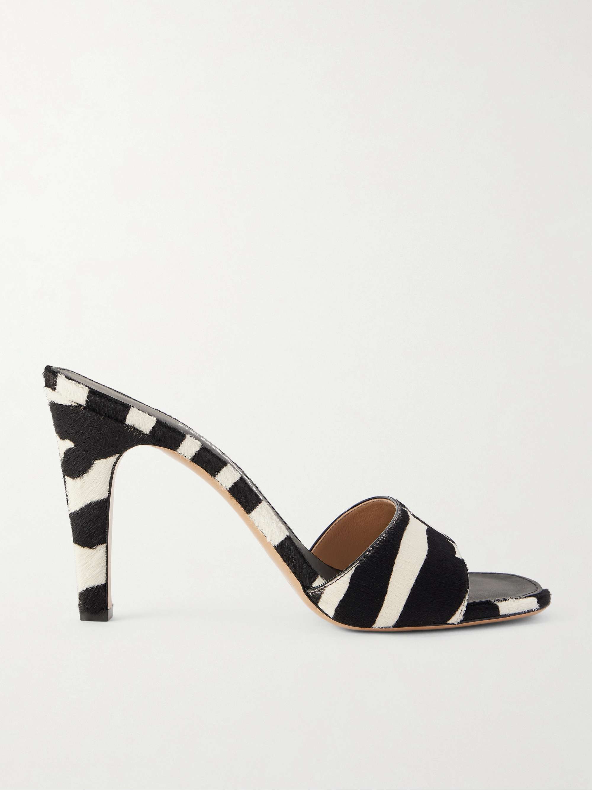 Tatiana Zebra-Print Calf-Hair Mules