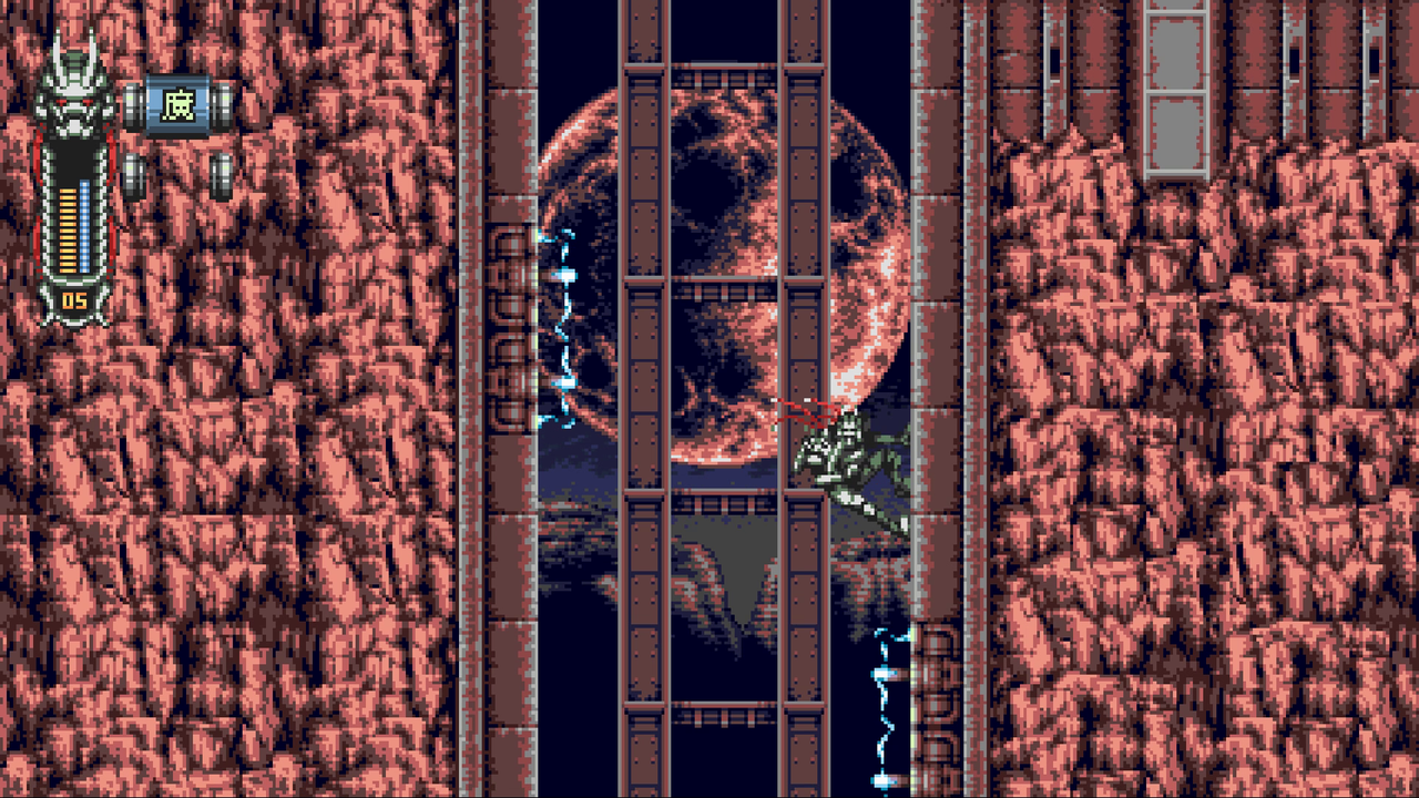 An image of 16-bit style action platformer Vengeful Guardian: Moonrider
