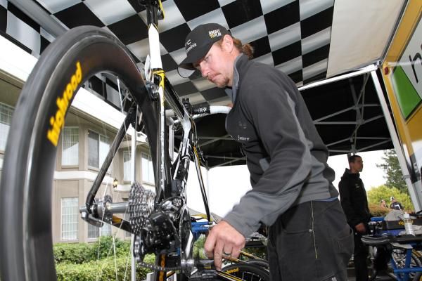 After almost 110 miles, most in the pouring rain, each bike gets completely washed and tuned as soon as possible following the stage.