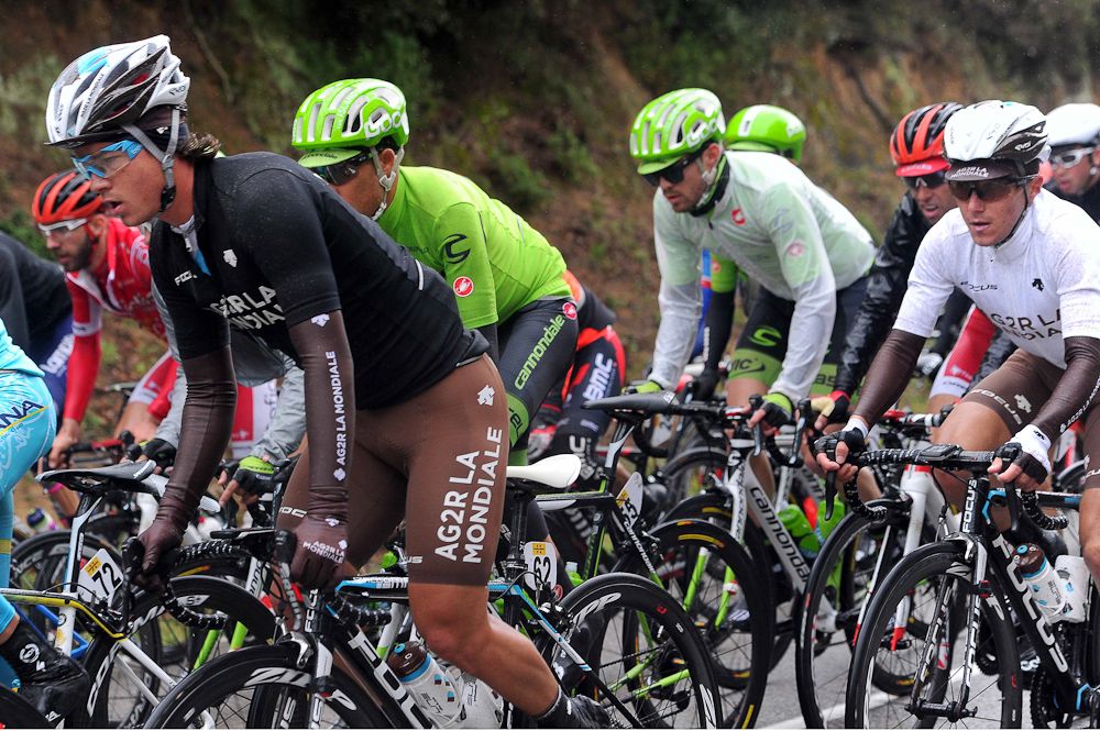 The peloton rides during stage 2 of Volta a Catalunya.